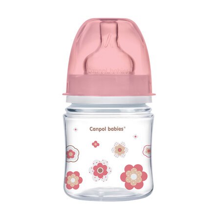 CANPOL 35/216 Butelka szerokootworowa antykolkowa Easystart Newborn Baby 120 ml różowe kwiaty