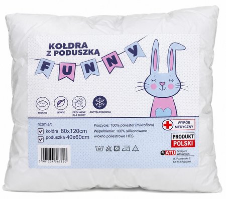 Kołdra dziecięca 80×120 + poduszka 40×60 – FUNNY, antyalergiczna, całoroczna