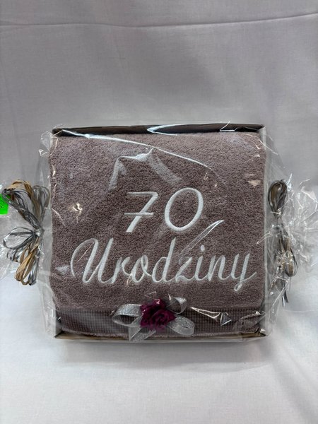 Ręcznik na 70. Urodziny - Szarobrązowy