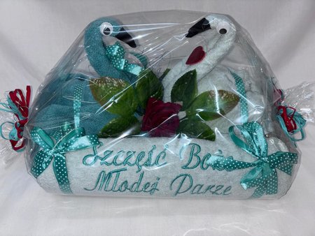 Zestaw ręczników „Młodej Parze” – Turkusowe Łabędzie