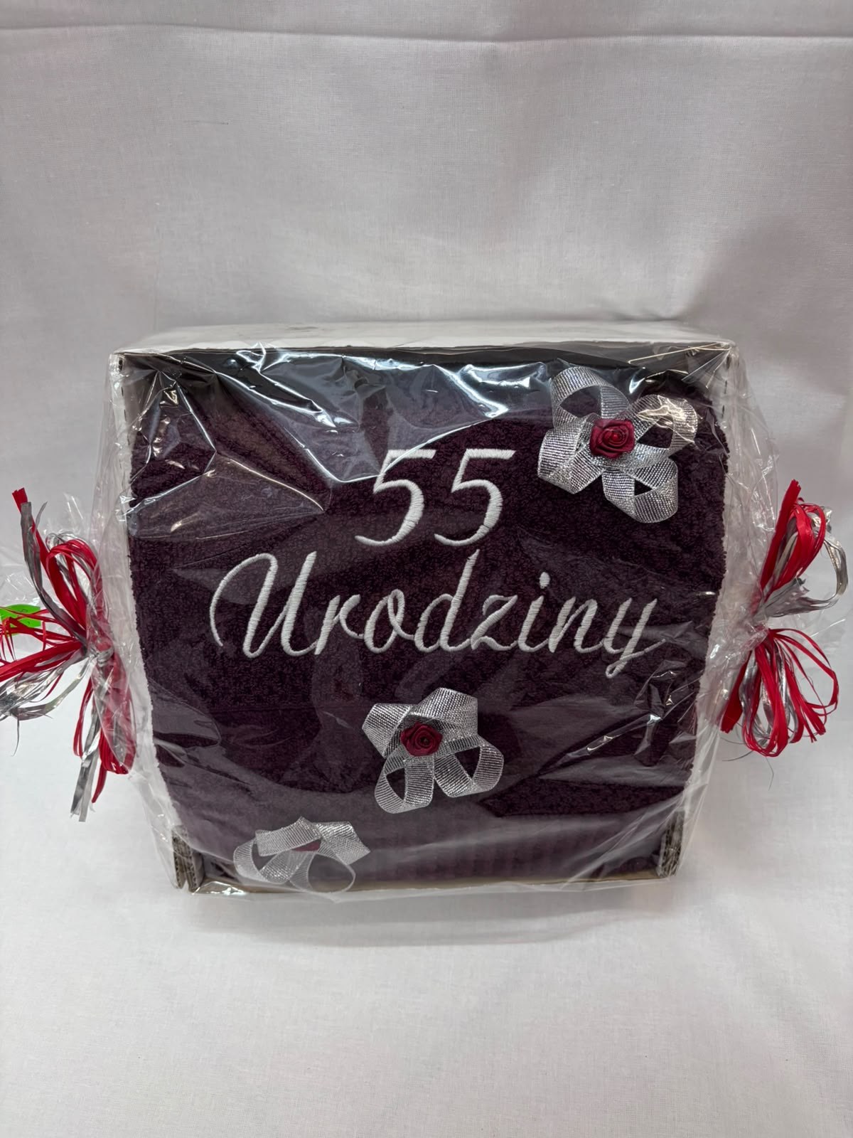 Ręcznik na 55. Urodziny - Bordowy